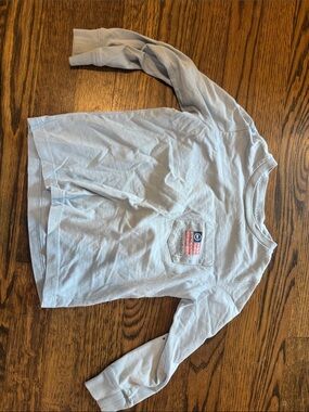 Vineyard Vines Light Blue Long Sleeve Tee with Flag Graphic